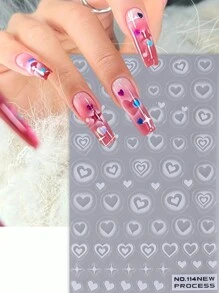 2 pezzi di adesivi per unghie a cuore 3D con aerografo, adesivi per unghie a cuore bianco e stelle per San Valentino, decorazioni eleganti, accessori e strumenti fai-da-te per la manicure
