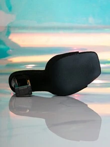 女士水钻网眼穆勒拖鞋，水晶不对称高跟凉鞋