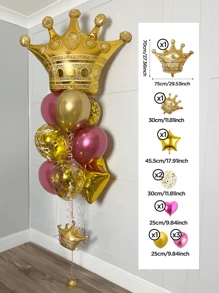 24 件/套豪华女王氛围情人节派对装饰：超大皇冠形铝箔气球，18 英寸粉色心形铝箔气球和 10 英寸充满甜蜜的勃艮第心形气球，12 英寸金色亮片乳胶气球闪耀夺目，打造公主梦幻生日派对、与朋友共进迷人早午餐、浪漫情人节约会等女孩专属奢华场景 - 彩色 - 查看 11