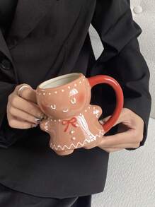 1pc 320ml Cute Gingerbread Man Shaped Ceramic Mug, Adorable Cartoon Christmas Coffee Cup, Milk Cup, Suitable For Breakfast Cup, Latte Cup, Christmas Gift, Couple Cup Back To School - Multicolor - View 10