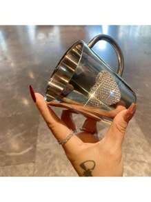 1pc 300ml Rhinestone Heart-Shaped Stainless Steel Cup, Coffee Mug, Creative Handmade Portable Cup, Shiny Design, Suitable For Car, Office, Home Use, Also An Ideal Back-To-School Gift - Silver - View 8