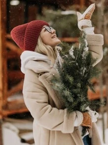 1 pièce Bonnet en tricot de fourrure de lapin unisexe, doux et moelleux, multicolore, tendance, polyvalent, convenant pour la rue, la chaleur, les activités de plein air, Noël