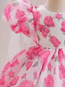 1pc Young Girl Printed Dress, Suitable For Banquets