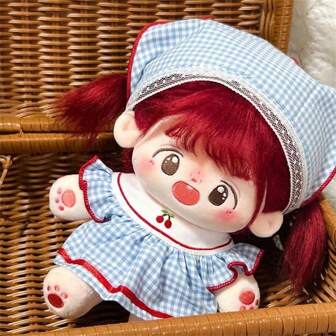 适合各种娃娃 布布娃娃 20cm娃娃衣服 格纹头巾连衣裙 洋娃娃娃娃连衣裙套装 只卖衣服不卖娃娃