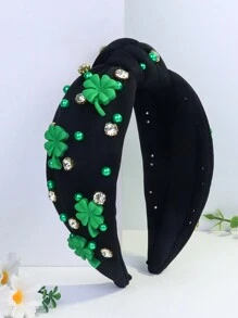 1pc Women's 4-Leaf Clover St. Patrick's Day Elegant Crystal & Pearl Knotted Headband, Hair Band, Hair Hoop - 彩色 - 查看 9