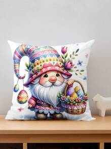 4 Pcs/1 Pc Easter Themed Bunny, Dwarf, Cute Easter Egg, Bamboo Basket Print, Short Plush Pillowcase, Sofa, Bedroom Home Decoration, Cushion Cover Without Pillow Core - Multicolor - View 4