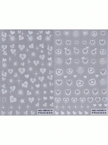2 pezzi di adesivi per unghie a cuore 3D con aerografo, adesivi per unghie a cuore bianco e stelle per San Valentino, decorazioni eleganti, accessori e strumenti fai-da-te per la manicure