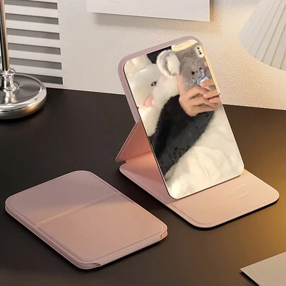 1/2Pcs Portable Makeup Mirror, Solid Color, Simple, Portable, Foldable, Cute Pocket Mirror,Suitable For Back To School Season, Christmas Gifts, Birthday Gifts, School Supplies, Home Decor,Travel Essentials