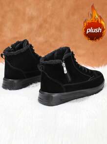 Men Winter Snow Boots Plush Lined High Top Warm Shoes Waterproof Thick Sole Ankle Boots, Suitable For Outdoor, Work, Casual Wear, Couple, Unisex - Black - View 4