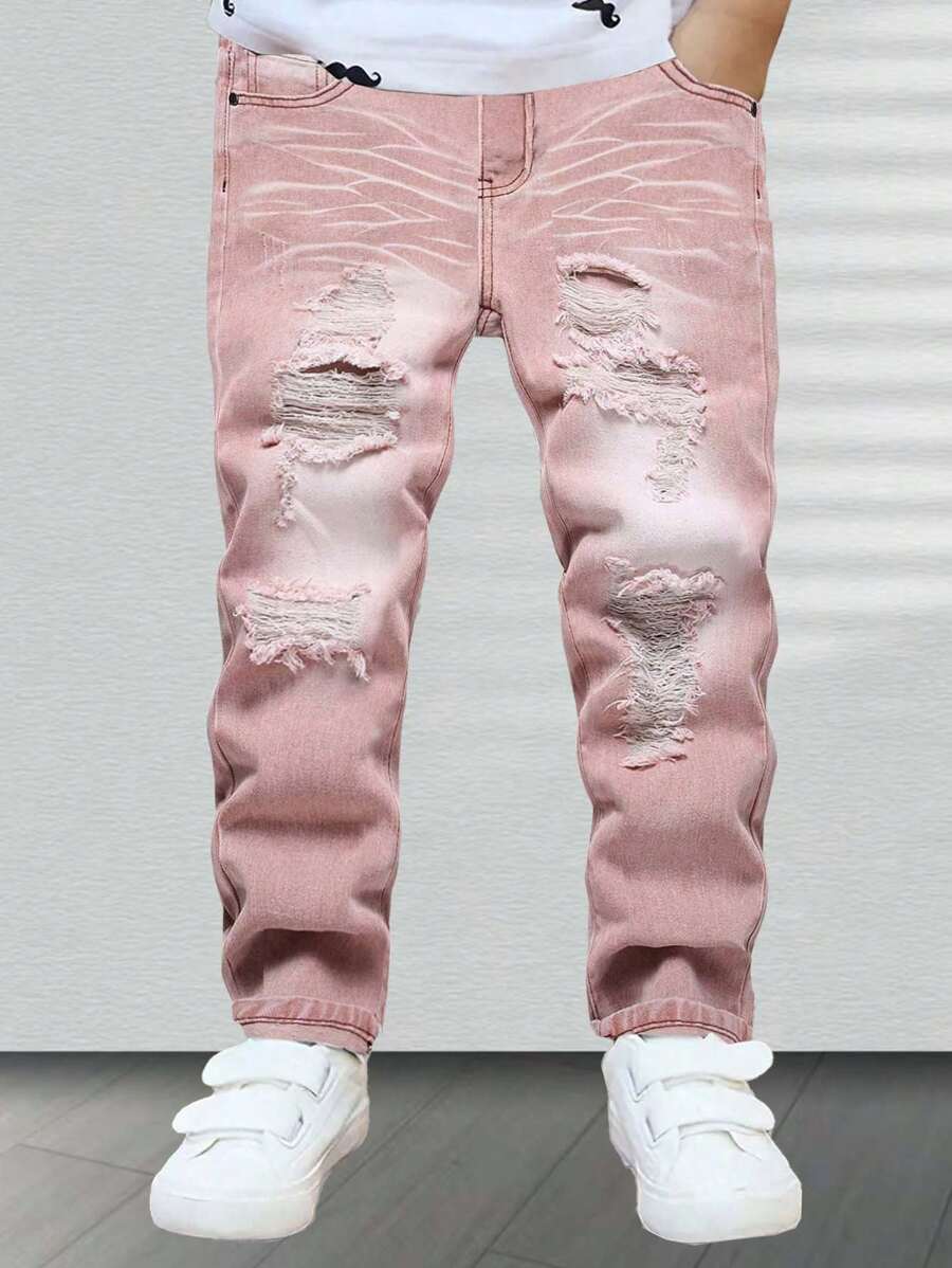 Quần Jeans Denim Ống Ôm Phong Cách Vintage Thường Ngày Cho Bé Trai Tuổi Teen - Màu hồng gỉ - Xem 1