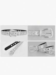 1 Piece Of Women's Rhinestone Bead Chain Decorative Belt Fashion Wide Belt Personalized Sequins Jeans Shirt Decorative Belt - Multicolor - View 5