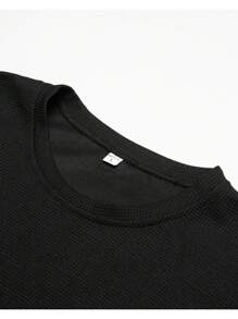 休闲装春季，华夫格面料男士两件套服装，休闲圆领长袖 T 恤，套头 T 恤和抽绳运动裤慢跑套装，春季，秋季，男士服装，秋季服装 - 黑色 - 查看 4