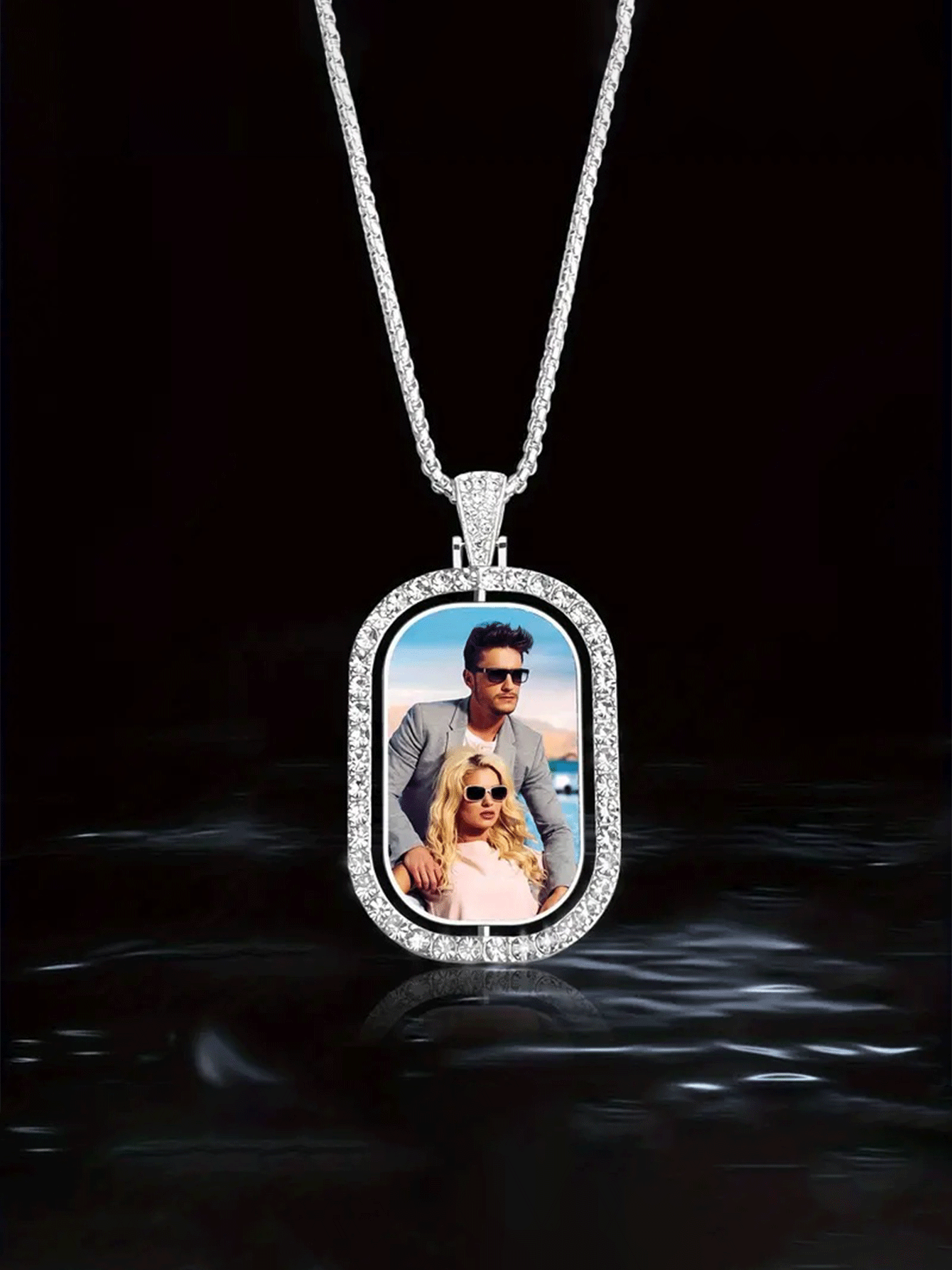 1 男士项链，个性化照片项链，男女礼物，情侣，男朋友和女朋友 - 銀色 - 查看 2