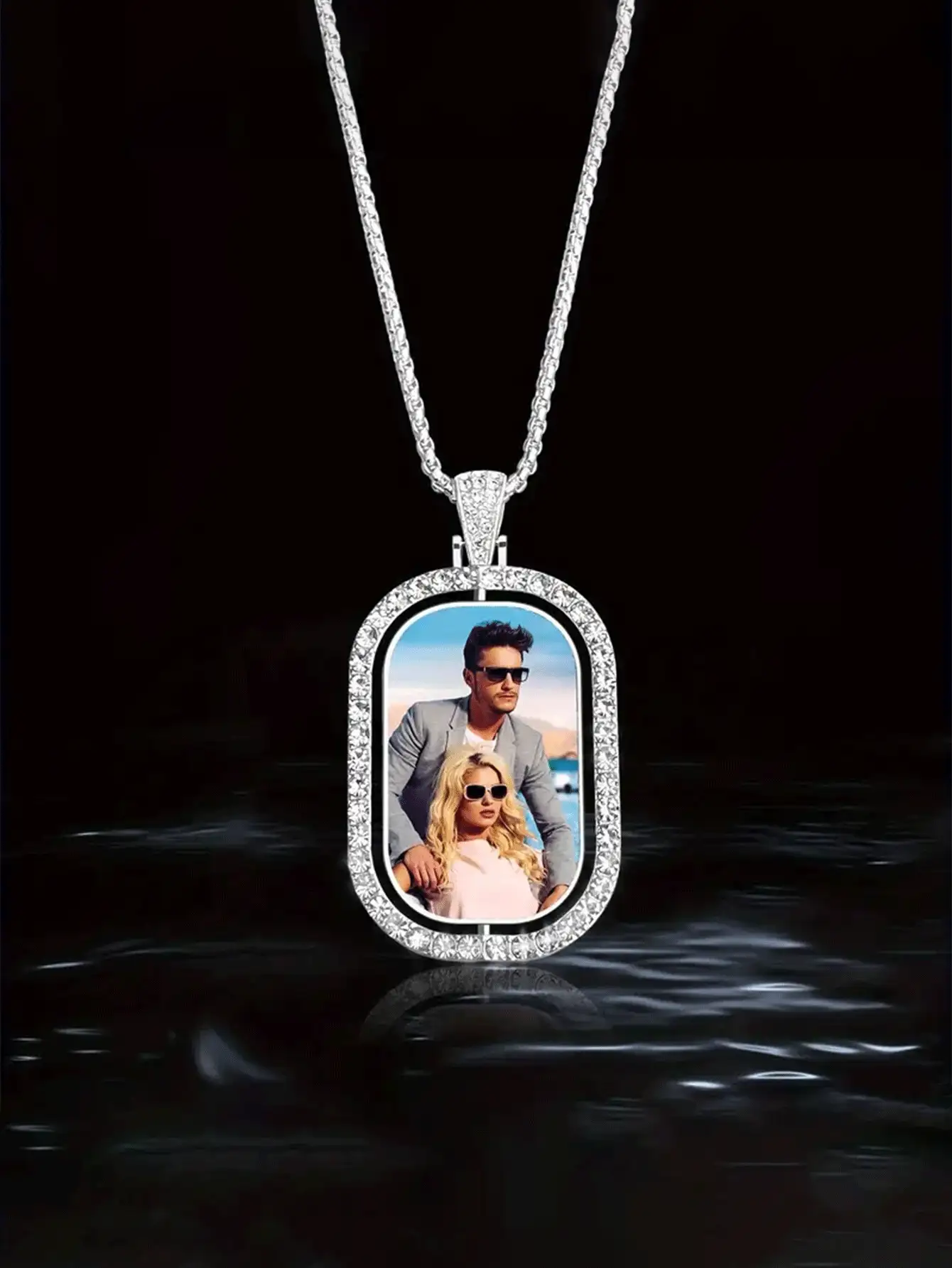 1 男士项链，个性化照片项链，男女礼物，情侣，男朋友和女朋友 - 銀色 - 查看 2