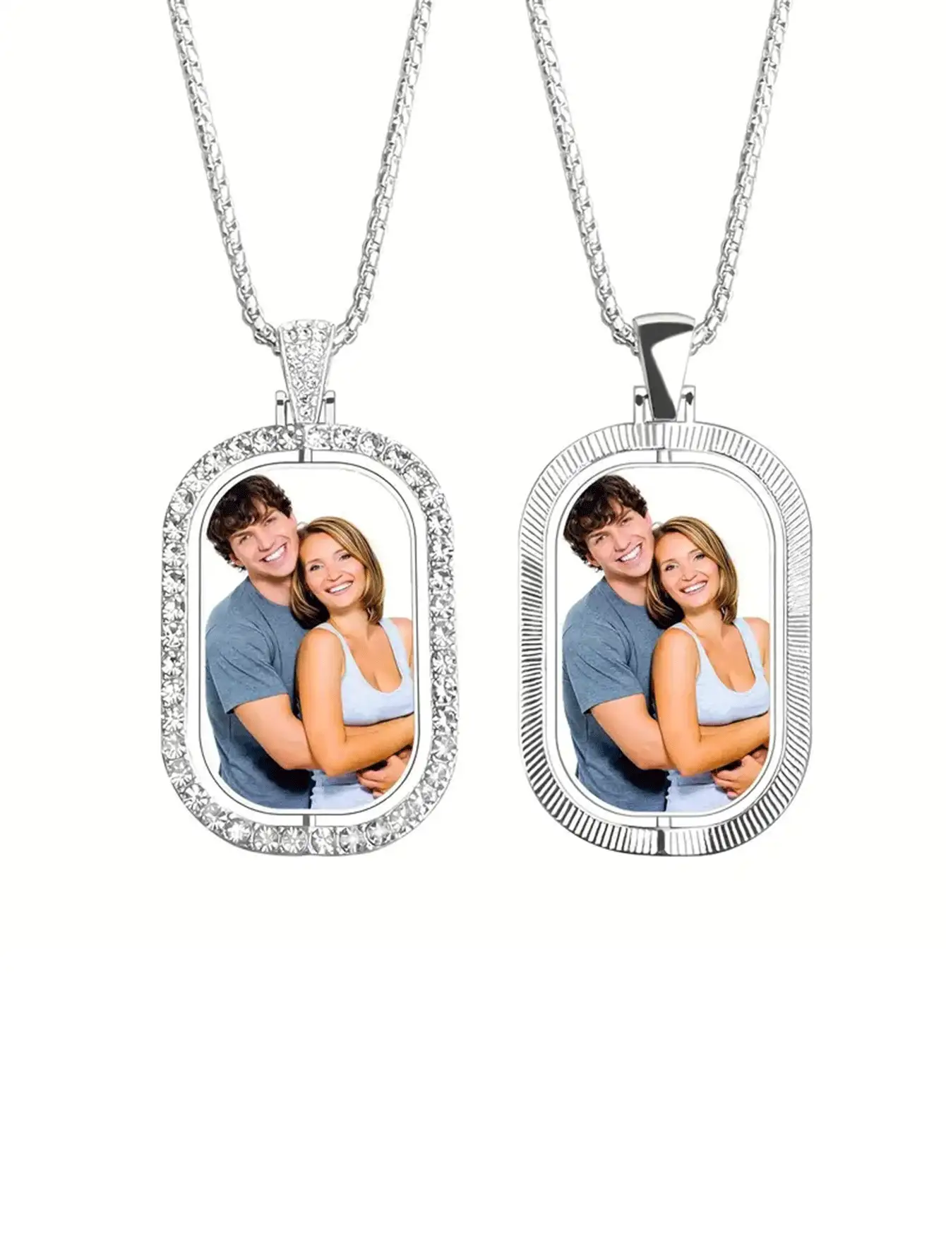 1 男士项链，个性化照片项链，男女礼物，情侣，男朋友和女朋友 - 銀色 - 查看 5