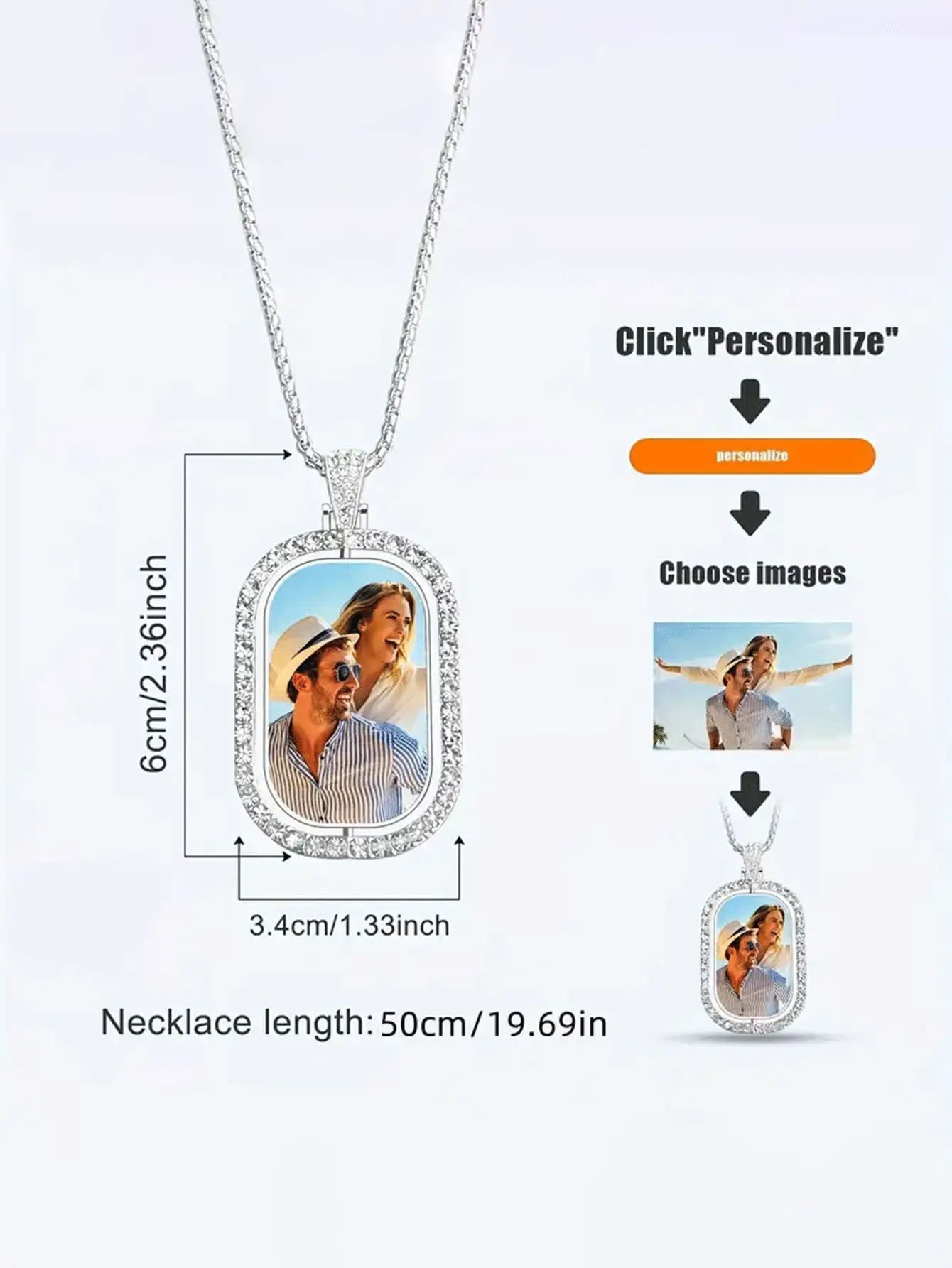 1 男士项链，个性化照片项链，男女礼物，情侣，男朋友和女朋友 - 銀色 - 查看 6