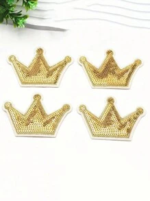 4pcs Gold & Silver Sequin Crown Embroidery Patches, Suitable For DIY Garments, Bags, Hats Iron-On Decoration - Multicolor - View 10