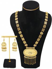Set de 2 piezas con aretes y collar chapado en oro de 24K de aleación de zinc, joyería de novia de lujo, estilo Dubai