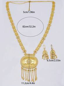 Set de 2 piezas con aretes y collar chapado en oro de 24K de aleación de zinc, joyería de novia de lujo, estilo Dubai