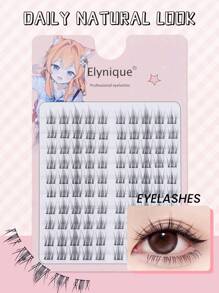 Elynique 100 Pcs C Curl Natural Cat Eyelashes DIY Lash Clusters Spread False Eyelashes- DIY Eyelash Extension Anime Lashes, Individual False Lash Clusters With 0.05mm Ultra-Thin Invisible Lash Band