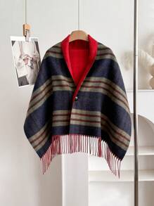 1 chiếc khăn quàng cổ hẹp tua rua kẻ caro cổ điển thanh lịch mới, khăn choàng hẹp cài nút hai mặt đa năng thời trang thu đông dành cho nữ, khăn quấn cổ ấm áp đa năng, chăn quấn đầu gối trong phòng có máy lạnh - Nhiều màu - Xem 9