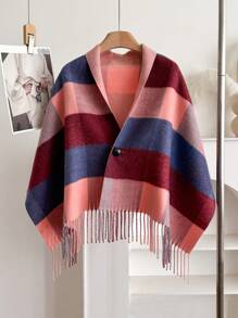 1 chiếc khăn quàng cổ hẹp tua rua kẻ caro cổ điển thanh lịch mới, khăn choàng hẹp cài nút hai mặt đa năng thời trang thu đông dành cho nữ, khăn quấn cổ ấm áp đa năng, chăn quấn đầu gối trong phòng có máy lạnh - Nhiều màu - Xem 10