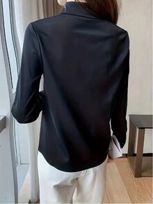 Elegant Design Sense Mature Retro Style Women Blouse - màu đen - Xem 3