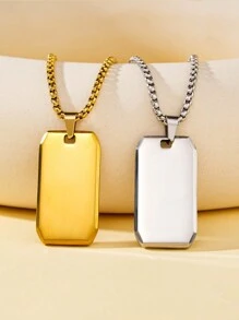 Gepersonaliseerde roestvrijstalen tekstketting, hiphop-koppelketting, gespiegelde hoekige militaire dogtag-stijl hangersieraden, gegraveerd beschikbaar