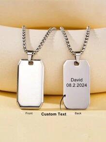 Gepersonaliseerde roestvrijstalen tekstketting, hiphop-koppelketting, gespiegelde hoekige militaire dogtag-stijl hangersieraden, gegraveerd beschikbaar