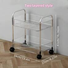 1pc Transparent Acrylic Storage Cart, Kitchen, Living Room, Bedroom, Multi-Layer Cart Storage Rack,Mobile Transparent Storage Rack, Small Cart, Cosmetics, Bedroom Bookshelf, Living Room Snacks, Multi-Layer Storage Rack, Bathroom Outdoor Decor