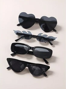 4 件装甜美可爱女孩粉色心形方形框架时尚马赛克眼镜 - 粉色 - 查看 8