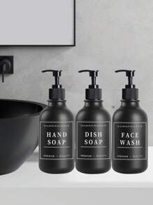 LEAPAIR 2 个 16.9 盎司磨砂哑光圆形瓶带泵洗洁精分配器可再填充乳液分配瓶带 12 个防水标签用于（洗手液/洗洁精/洗面奶/沐浴露/洗手液/洗手液/洗发水/护发素/多功能清洁剂/精油喷雾/空气清新剂），500ML 泵压瓶防漏皂液洗发水液体储存容器 PET 塑料挤压皂液器瓶 - matte black - 查看 8