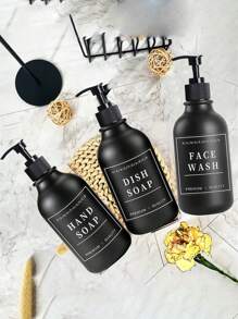 LEAPAIR 2 个 16.9 盎司磨砂哑光圆形瓶带泵洗洁精分配器可再填充乳液分配瓶带 12 个防水标签用于（洗手液/洗洁精/洗面奶/沐浴露/洗手液/洗手液/洗发水/护发素/多功能清洁剂/精油喷雾/空气清新剂），500ML 泵压瓶防漏皂液洗发水液体储存容器 PET 塑料挤压皂液器瓶 - matte black - 查看 7