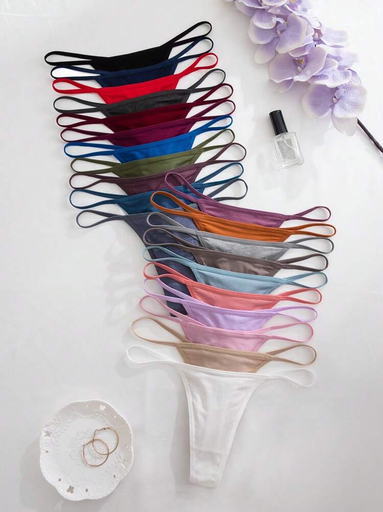 21pcs/Set Women Assorted Color Ribbed G-String Sexy Panties - Multicolor - View 6