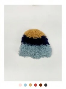1 件女士拼色蓬松渔夫帽，加厚保暖护耳，小号，秋冬 - 彩色 - 查看 4