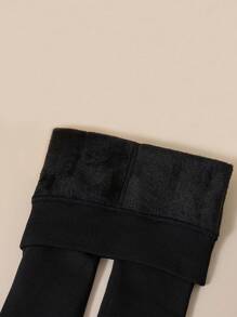 1 件女童/儿童/幼儿纯色无脚紧身裤/打底裤，黑色，表面光滑，柔软，亲肤，适合日常穿着，公主/可爱风格，适合春季、冬季、日常服装，优雅，紧身衣，时尚百搭，户外紧身裤，返校季，学生 - 黑色 - 查看 5