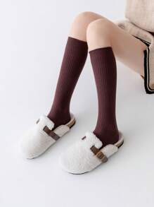 1双/2双/5双装 女士纯色保暖过膝袜，秋冬季百搭舒适