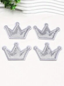 4pcs Gold & Silver Sequin Crown Embroidery Patches, Suitable For DIY Garments, Bags, Hats Iron-On Decoration - Multicolor - View 8