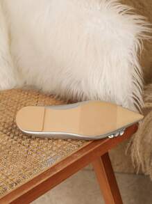 New Fashion Women's Pointed Toe Silver Flat Shoes With Rhinestones, Casual Valentines