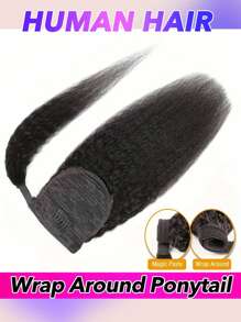Kinky Straight Human Hair Ponytail Extensions Kinky Hair Ponytail Kinky Yaki Straight Ponytail Natural Hair Afro Kinky Ponytail Human Hair Yaki Ponytail Natural Black Thick Big 8- 28 Inch