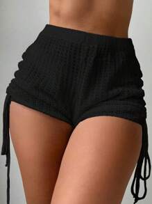 Knitted Beach Shorts With High Waistband And Adjustable Crochet On The Side - màu đen - Xem 1