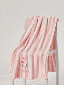 Sanrio 1pc Sanrio Cute Cartoon Themed Bath Towels, Super Absorbent Coral Velvet Bath Towels, Modern Striped Designs, Cute Character Embroidery, Knitted Fabrics - Ideal For Bathing And Wiping Hair