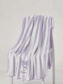 Sanrio 1pc Sanrio Cute Cartoon Themed Bath Towels, Super Absorbent Coral Velvet Bath Towels, Modern Striped Designs, Cute Character Embroidery, Knitted Fabrics - Ideal For Bathing And Wiping Hair