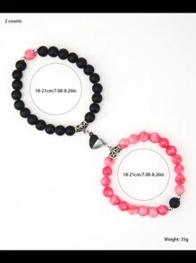 2pcs/Set Magnetic Heart Couple Bracelets, Bead Bracelet, Versatile Colors & Styles Suitable For Daily Wear, Parties, Great Gift For Boyfriend