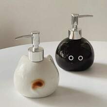 1pc Nordic Style Cute Siamese Cat Ceramic Shampoo Shower Gel Refillable Bottle, High Aesthetic Bathroom Supplies Home Bathroom Decor Fall Decor Back To School