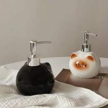 1pc Nordic Style Cute Siamese Cat Ceramic Shampoo Shower Gel Refillable Bottle, High Aesthetic Bathroom Supplies Home Bathroom Decor Fall Decor Back To School