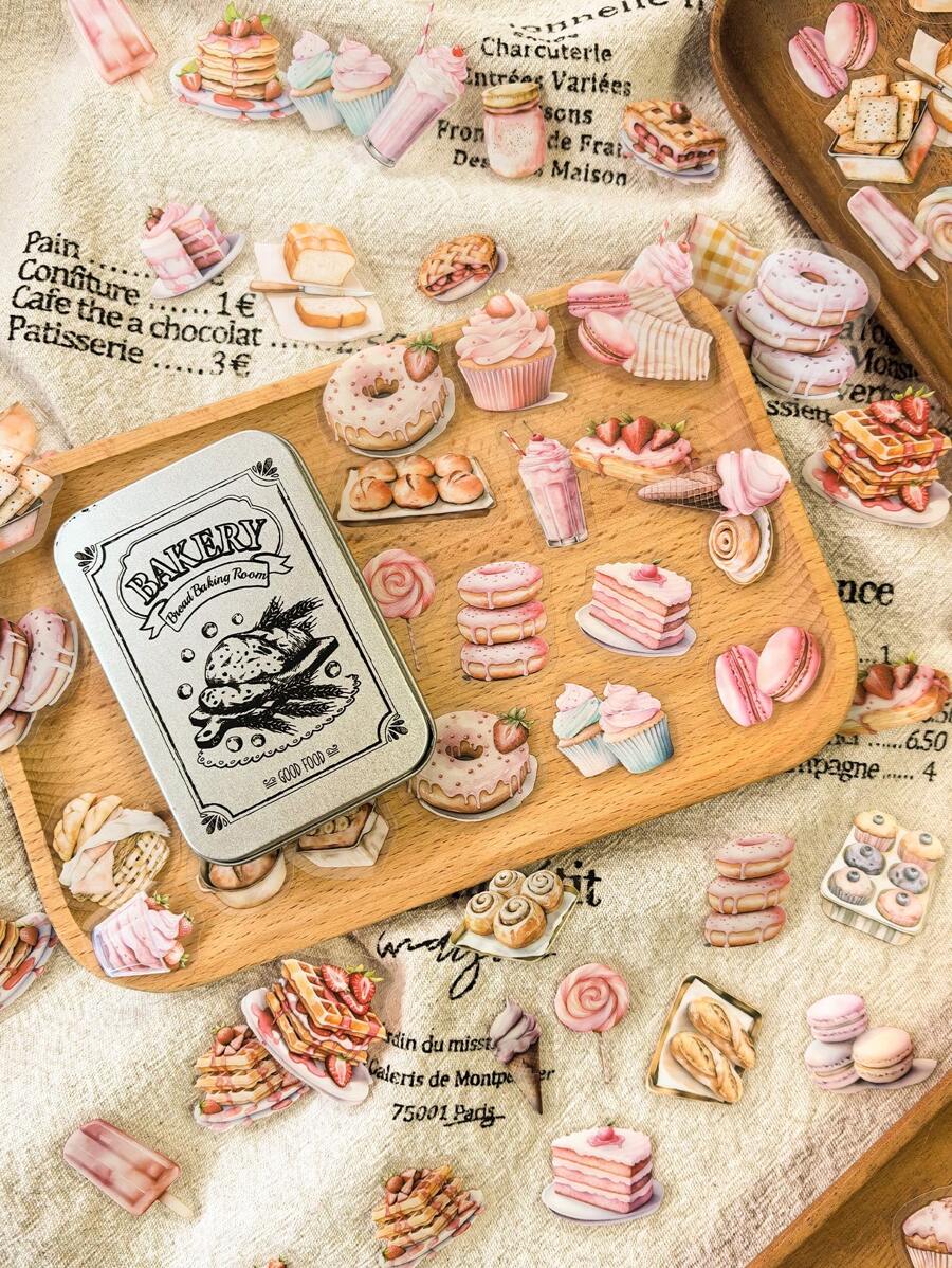 1 Box Of 100pcs Vintage Cute Food Stickers: Bread, Donuts, Strawberry Cakes - Multicolor - View 1