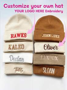 1pc Customized Embroidered Letter Logo Knit Beanie Hat, Unisex Couples Customized Hat, Suitable For Daily Wear, Ideal For Valentine's Day, Christmas, Autumn/Winter, Winter Fashion, Christmas Gift, Personalized Gift For Men & Women