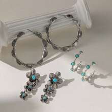 Set de 6-18 piezas de joyería de estilo bohemio con flores, formas geométricas y turquesas, inspirada en el estilo europeo y americano - Imagen principal en rojo - Ver 5