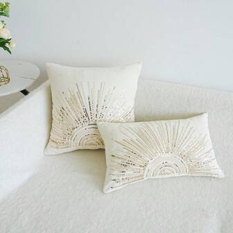 1pc, Sunshine Sequined Beaded Embroidery Cushion Cover, Pillowcase Without Core, Household Decorative Item For Multiple Room Styles